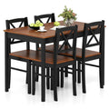 5-Piece Dining Table Set for 4, Mid-Century Modern Kitchen Table & 4 Chairs with Rubber Wood Legs & Cross Backrest, Space-Saving Dinette Set for Home
