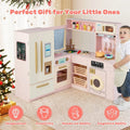 Corner Kids Kitchen Playset with Trash Can, Real Lights & Sounds, 2-Door Fridge, 22 Accessories, Wooden Pretend Play Kitchen for Toddlers 3+