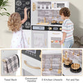 Large Wooden Kids Kitchen Playset, Little Chef Pretend Toy Kitchen Set w/Chalkboard, Microwave, Real Sounds & Lights for Toddlers Age 3+