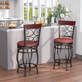 26" Vintage Swivel Bar Stools Set of 2, Counter Height Metal Barstools with Back & Upholstered PU Leather Padded Seat for Pub, Kitchen Island