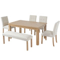 Euroco 6 - Piece Wood Dining Table Set for 6, Modern Rectangular Kitchen Table with 4 Upholstered Chairs & Bench for Kitchen Dining Room, Walnut