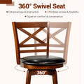 Set of 2 Swivel Bar Stools, 30.5" Bar Height Chairs with High Back & Faux Leather Upholstered Seat, Rubber Wood Barstools for Kitchen Island, 2