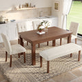 Euroco 6 - Piece Wood Dining Table Set for 6, Modern Rectangular Kitchen Table with 4 Upholstered Chairs & Bench for Kitchen Dining Room, Walnut