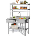 AECOJOY Stainless Steel Utility Sink with Shelves, Free Standing Single Bowl Commercial Kitchen Sinks