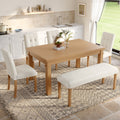 Euroco 6 - Piece Wood Dining Table Set for 6, Modern Rectangular Kitchen Table with 4 Upholstered Chairs & Bench for Kitchen Dining Room, Walnut