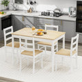 5-Piece Dining Table Set for 4, Wood Kitchen Table & 4 Chairs w/ Rubber Wood Legs, Mid-Century Modern Farmhouse Dinette Set for Small Spaces