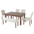 Euroco 6 - Piece Wood Dining Table Set for 6, Modern Rectangular Kitchen Table with 4 Upholstered Chairs & Bench for Kitchen Dining Room, Walnut