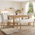 Euroco 6 - Piece Wood Dining Table Set for 6, Modern Rectangular Kitchen Table with 4 Upholstered Chairs & Bench for Kitchen Dining Room, Walnut