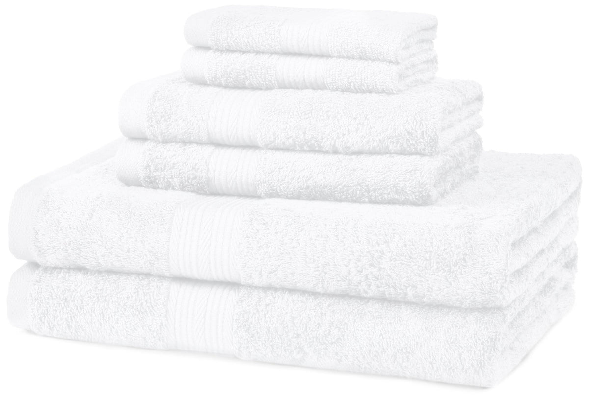 Basics 6-Piece Fade-Resistant Cotton Bath Towel Set - White