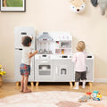 3-Piece Modular Kids Kitchen Playset, Wooden Little Chef Pretend Play Kitchen Set with Refrigerator, Washing Machine, Range Hood & Stove for Toddlers