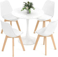 Modern 5-Piece Round Dining Table Set for 4, 32" Kitchen Table with 4 Chairs & Solid Wood Legs, Dinette Set for Small Spaces