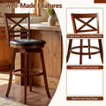 Set of 2 Swivel Bar Stools, 30.5" Bar Height Chairs with High Back & Faux Leather Upholstered Seat, Rubber Wood Barstools for Kitchen Island, 2