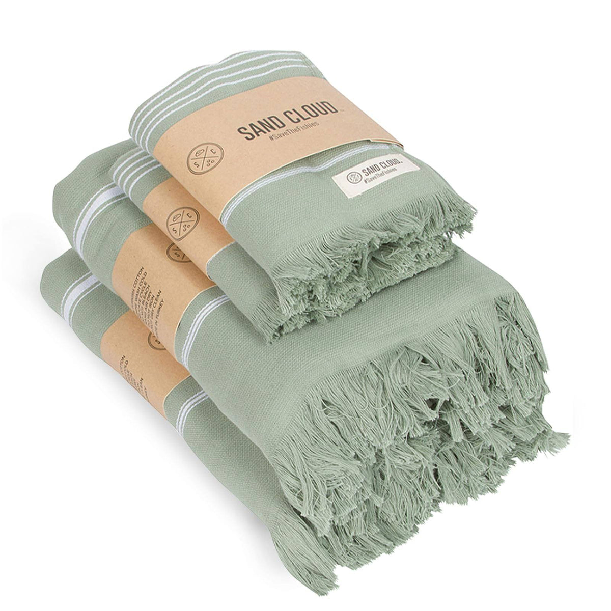 Sand Cloud Classic XL Bath Bundle Sage - Lightweight, Fast-Drying, Non-Smell, Organic Cotton Turkish Bath Towel