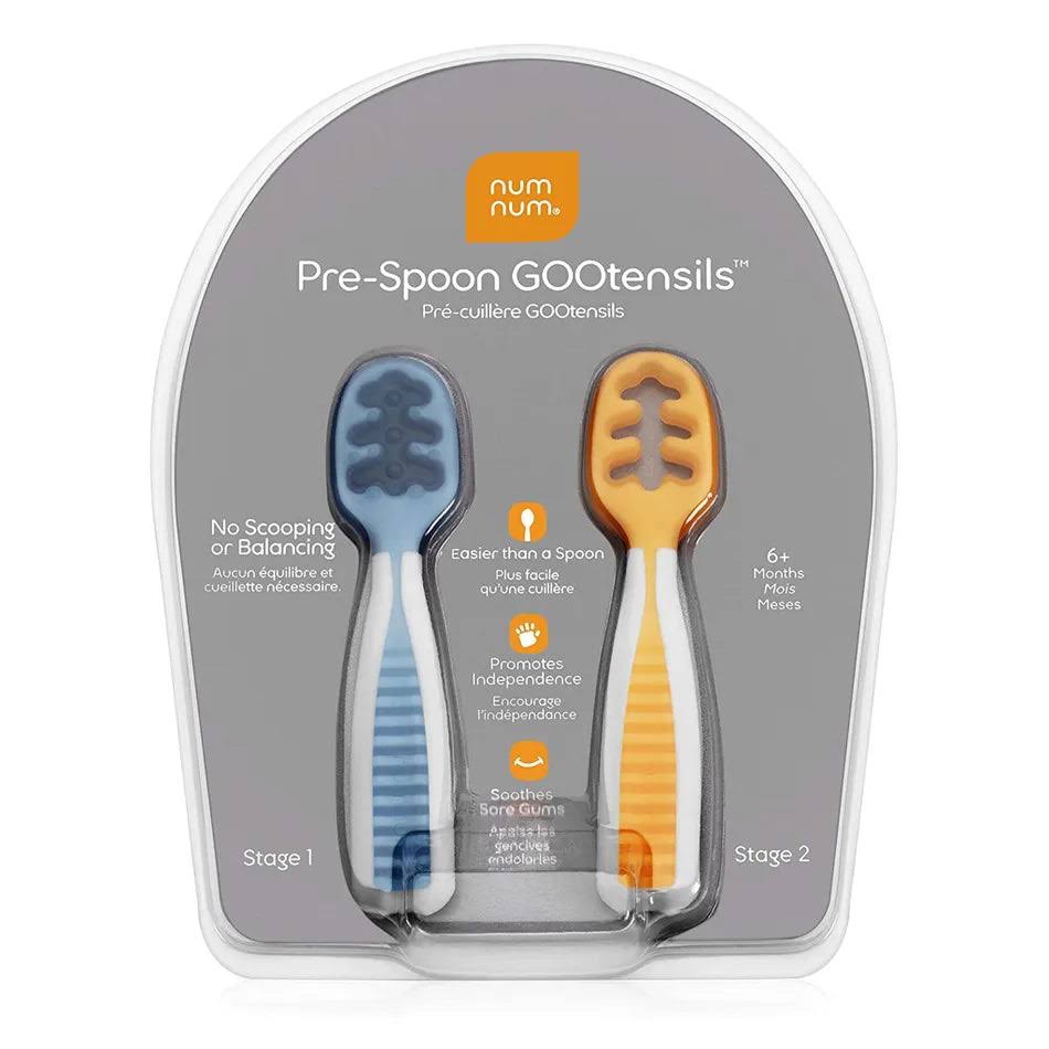 NumNum Pre-Spoon GOOtensils | Baby Spoon Set (STAGE 1 + Stage 2) | BPA Free Silicone Self Feeding Toddler Utensils | for Kids Ag
